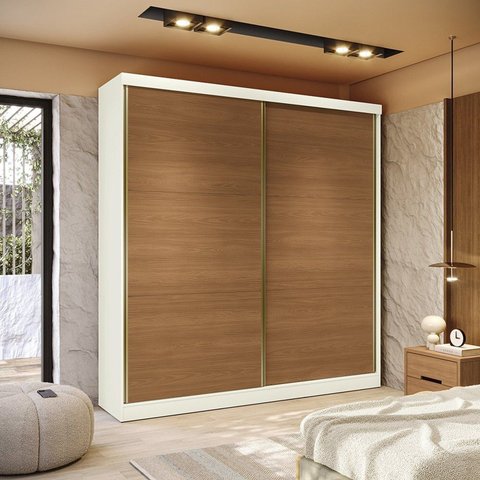 Guarda-Roupas 2 Portas de Correr Dupla Face Reversível 6 Gavetas Marrom Off White/Canela