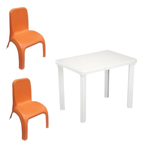 Kit Mesa Plástica Infantil Branca e 2 Cadeiras Laranja
