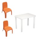 Ver imagem 1 de Kit Mesa Plástica Infantil Branca e 2 Cadeiras Laranja