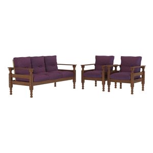 Jogo Sofá Madeira Maciça 3 Lugares e 2 Poltronas Liz Multimóveis Cr7001 Lilás