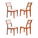 Ver imagem 1 de Kit 4 Cadeiras Madeira Maciça com Estofado e Fibra Natural Rattan Maya Yescasa Marrom/Champagne/Off White