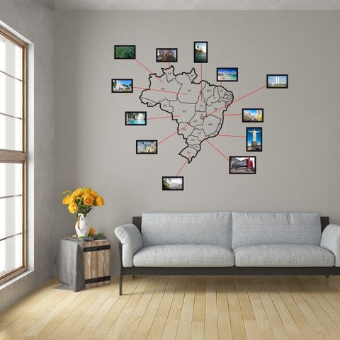 Adesivo de Parede Mapa do Brasil Preto Com Molduras 83x86cm