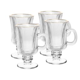 Cj 4 Taças para Cappuccino de Vidro com Fio de Ouro Lines 240ml - 3