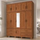 Ver imagem 1 de Guarda Roupa Casal com Espelho 11 Portas Aplique 4 Gavetas Madeira Maciça Lorie F06 Castanho - Lyam