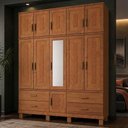 Ver imagem 3 de Guarda Roupa Casal com Espelho 11 Portas Aplique 4 Gavetas Madeira Maciça Lorie F06 Castanho - Lyam
