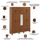 Ver imagem 5 de Guarda Roupa Casal com Espelho 11 Portas Aplique 4 Gavetas Madeira Maciça Lorie F06 Castanho - Lyam