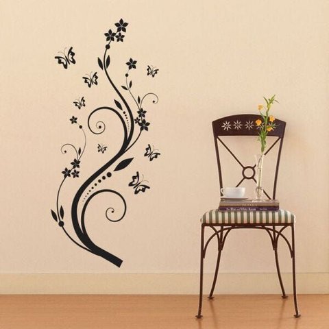 Adesivo de Parede Florais Floral 02 - Preto