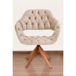 Poltrona Decorativa Sput Pé Giratório de Madeira Capitonê Cor:bege