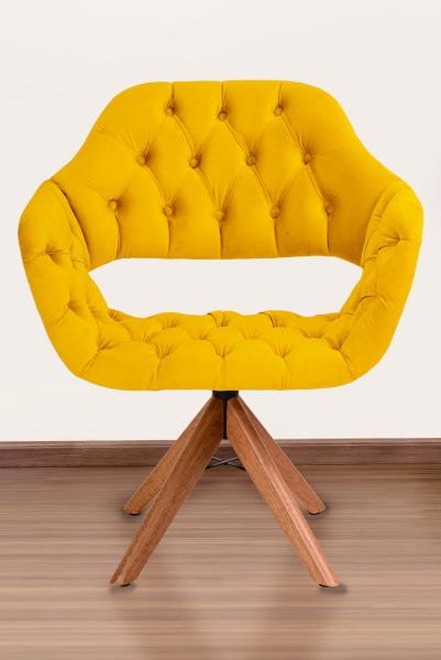 Poltrona Decorativa Sput Pé Giratório de Madeira Capitonê Cor:amarelo