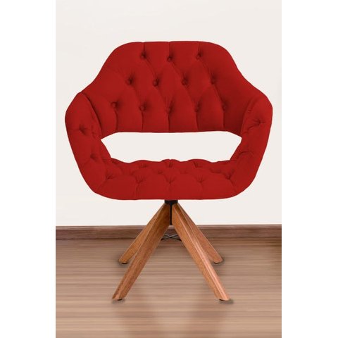 Poltrona Decorativa Sput Pé Giratório de Madeira Capitonê Cor:vermelho
