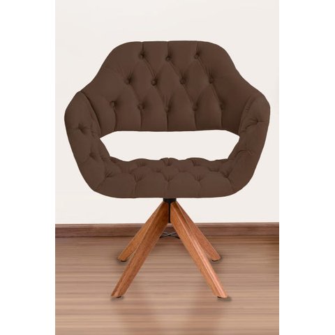 Poltrona Decorativa Sput Pé Giratório de Madeira Capitonê Cor:marrom
