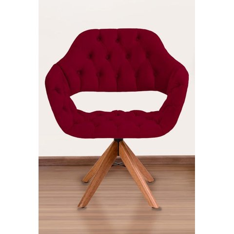 Poltrona Decorativa Sput Pé Giratório de Madeira Capitonê Cor:vinho