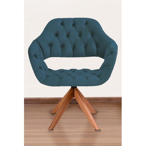 Poltrona Decorativa Sput Pé Giratório de Madeira Capitonê Cor:azul Marinho