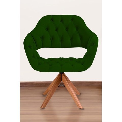 Poltrona Decorativa Sput Pé Giratório de Madeira Capitonê Cor:verde