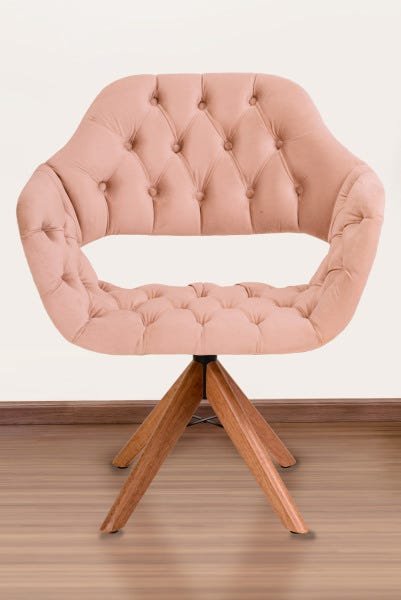 Poltrona Decorativa Sput Pé Giratório de Madeira Capitonê Cor:rosa