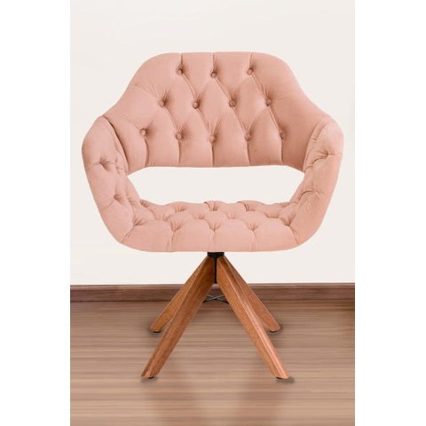 Poltrona Decorativa Sput Pé Giratório de Madeira Capitonê Cor:rosa