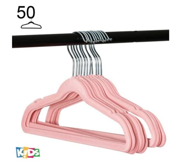 50 Cabides Infantil Rosa Pink Slim Ultra Finos Veludo