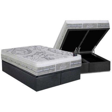 Cama Box Baú King: Colchão Molas Pocket Ensacadas Castor Gold Star SLX + Base CRC Suede Gray(193x203