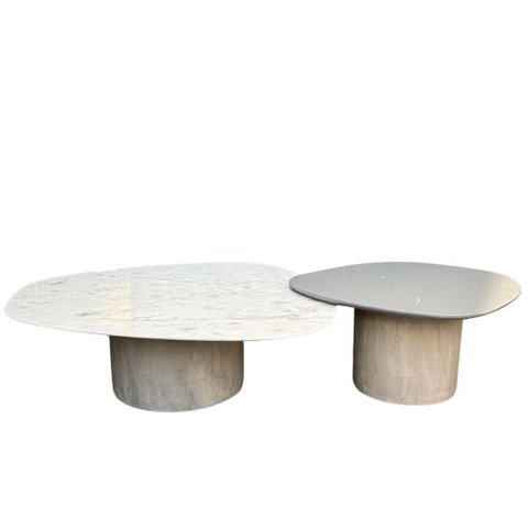 Conjunto de Duas Mesas de Centro Orgânica 80 Cm Mármore e Laqueado