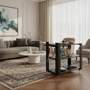 Carrinho Bar Adega Mesa Auxiliar de Apoio Churrasqueira Cozinha Sala Multiuso Preto