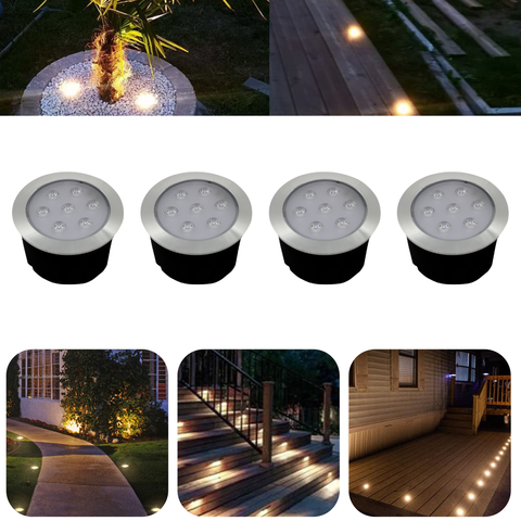 4 Luminárias Balizadores Spot Led Smd em Pvc de 7w Luz Branco Quente de Embutir em Piso Chão Solo Gr