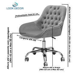 Poltrona Alice Decorativa Preta Regulagem Altura Rodinhas - 5