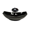 Ver imagem 1 de CUBA DE VIDRO OVAL CHANFRADA 51CM PRETA + VALVULA + TORNEIRA CASCATA