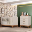 Ver imagem 2 de Jogo de Quarto Infantil Flip Cômoda 4 Gavetas e Berço Americano Areia Fosco - Reller Móveis