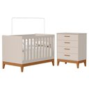 Ver imagem 1 de Jogo de Quarto Infantil Flip Cômoda 4 Gavetas e Berço Americano Areia Fosco - Reller Móveis