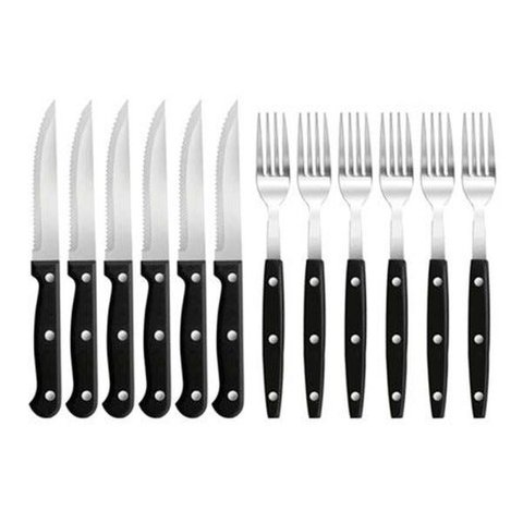 Jogo de Talheres Garfo e Faca Inox Cabo Preto 12 peças