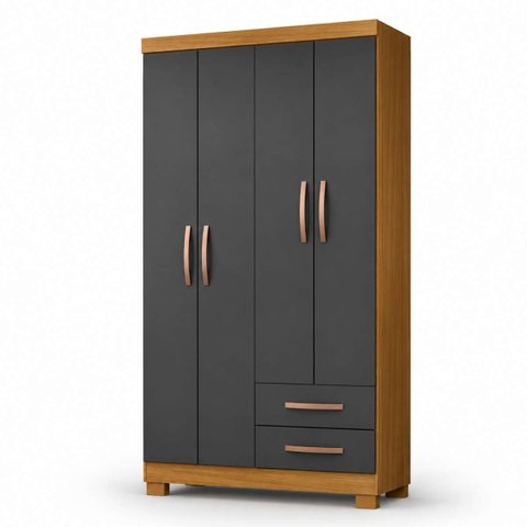 Guarda Roupa Solteiro 100cm 4 Portas 2 Gavetas Compacto Carvalho Grafite
