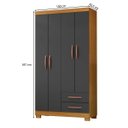 Ver imagem 3 de Guarda Roupa Solteiro 100cm 4 Portas 2 Gavetas Compacto Carvalho Grafite