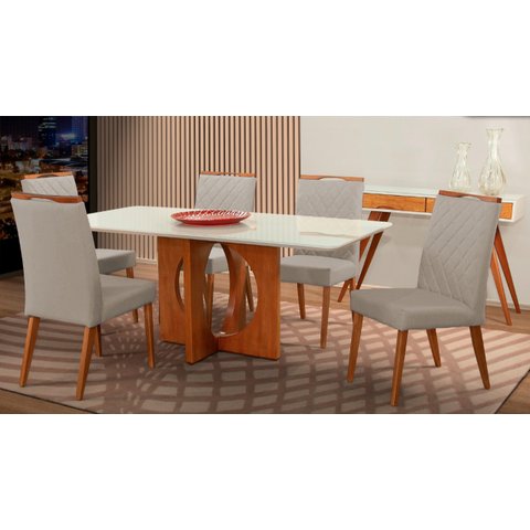 Mesa de jantar + 6 cadeiras Roma Anatômico tecido cinza