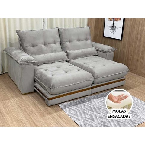 Sofá Retrátil Reclinável 2,50 M Cinza Prata 710 Manuela