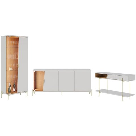 Buffet Aparador e Cristaleira com Led Pés Metálicos Mercuri Off/freijó C05 - Mpozenato