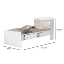 Ver imagem 2 de Cama de Solteiro Tamires Branco de Mdf com Cabeceira Estofado Gavetas Prateleiras e Baú