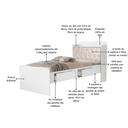 Ver imagem 3 de Cama de Solteiro Tamires Branco de Mdf com Cabeceira Estofado Gavetas Prateleiras e Baú