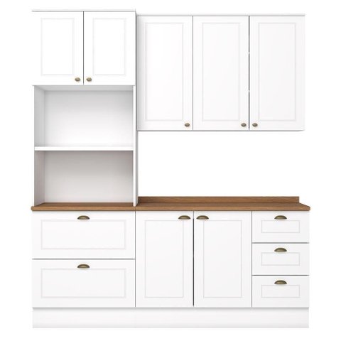 Cozinha Modulada Americana 3 Peças com Torre Quente 2 Fornos Branco/Nature - Móveis Henn Branco/