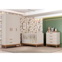 Ver imagem 2 de Dormitório Infantil Flip Guarda Roupa 3 Portas, Cômoda 4 Gavetas e Berço Areia Fosco - Reller Mó