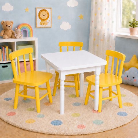Conjunto Infantil 60x60 com 3 Cadeiras - Amarela - Jm Móveis