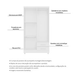 Guarda Roupa Solteiro Madri 4 Portas 2 Gavetas Branco - Saga Decor - 3
