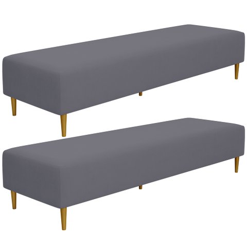 Kit 02 Puffs Decorativo Sala de Estar Bali W01 Pés Palito 190x60cm Suede Cinza - Lyam Decor