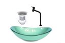 Ver imagem 1 de CUBA DE VIDRO OVAL 55CM VERDE + VALVULA + TORNEIRA PRETA