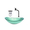 Ver imagem 1 de CUBA DE VIDRO OVAL 55CM VERDE + VALVULA + TORNEIRA PRETA