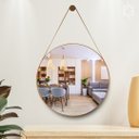 Ver imagem 4 de Espelho Redondo Adnet 45cm Moldura e Alça Couro Caramelo + Suporte