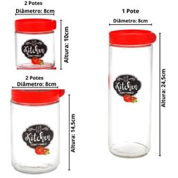 KIT CONJUNTO DE POTES HERMÉTICOS DE MANTIMENTOS DE VIDRO KITCHEN 5 UNIDADES EMPILHAVEL - 2
