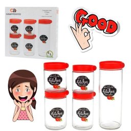 KIT CONJUNTO DE POTES HERMÉTICOS DE MANTIMENTOS DE VIDRO KITCHEN 5 UNIDADES EMPILHAVEL - 4