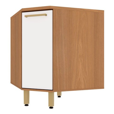 Balcão para Cozinha Canto Diagonal 100% MDF 1 Porta Dulce Freijó/Branco