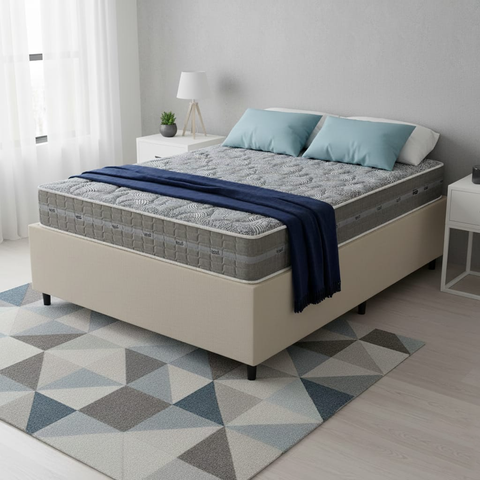 Cama Box Baú Casal Bege+ Colchão de Mola Ensacada