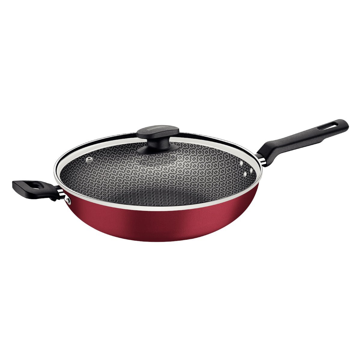 Wok Tramontina Loreto em Alumínio Antiaderente Starflon Max com Tampa de Vidro 28 cm 3,3 L Vermelho